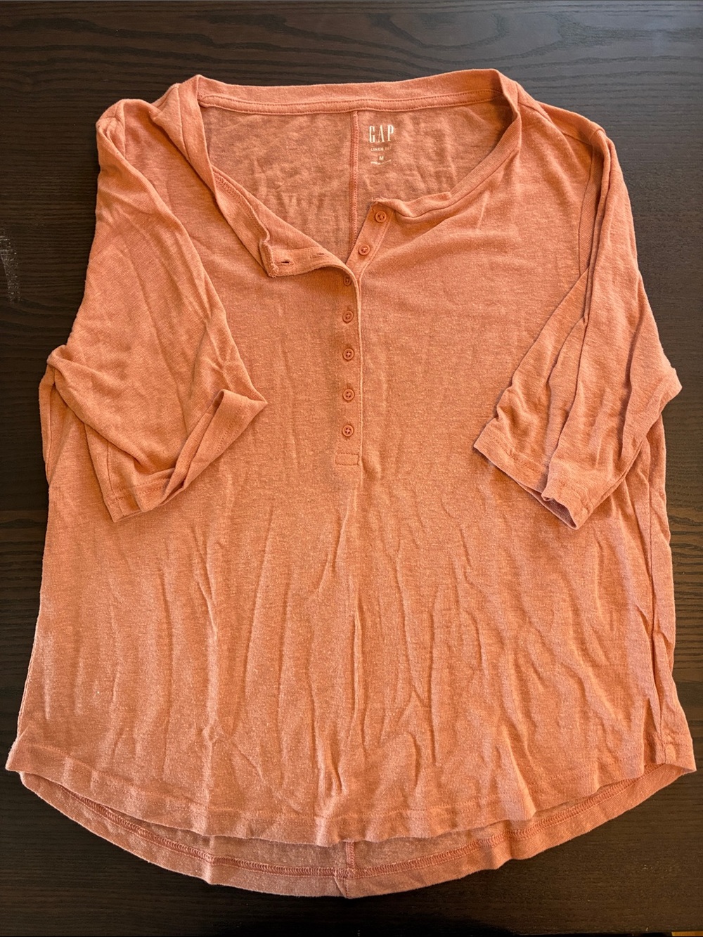 GAP Peach Blush Henley Long Sleeve Top